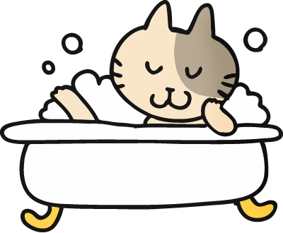 お風呂に入る猫の手描きフリーイラスト素材