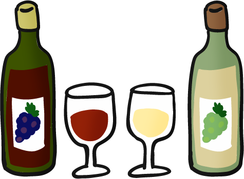 赤ワインと白ワイン（グラスとボトル）