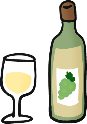 white wine glass and bottle